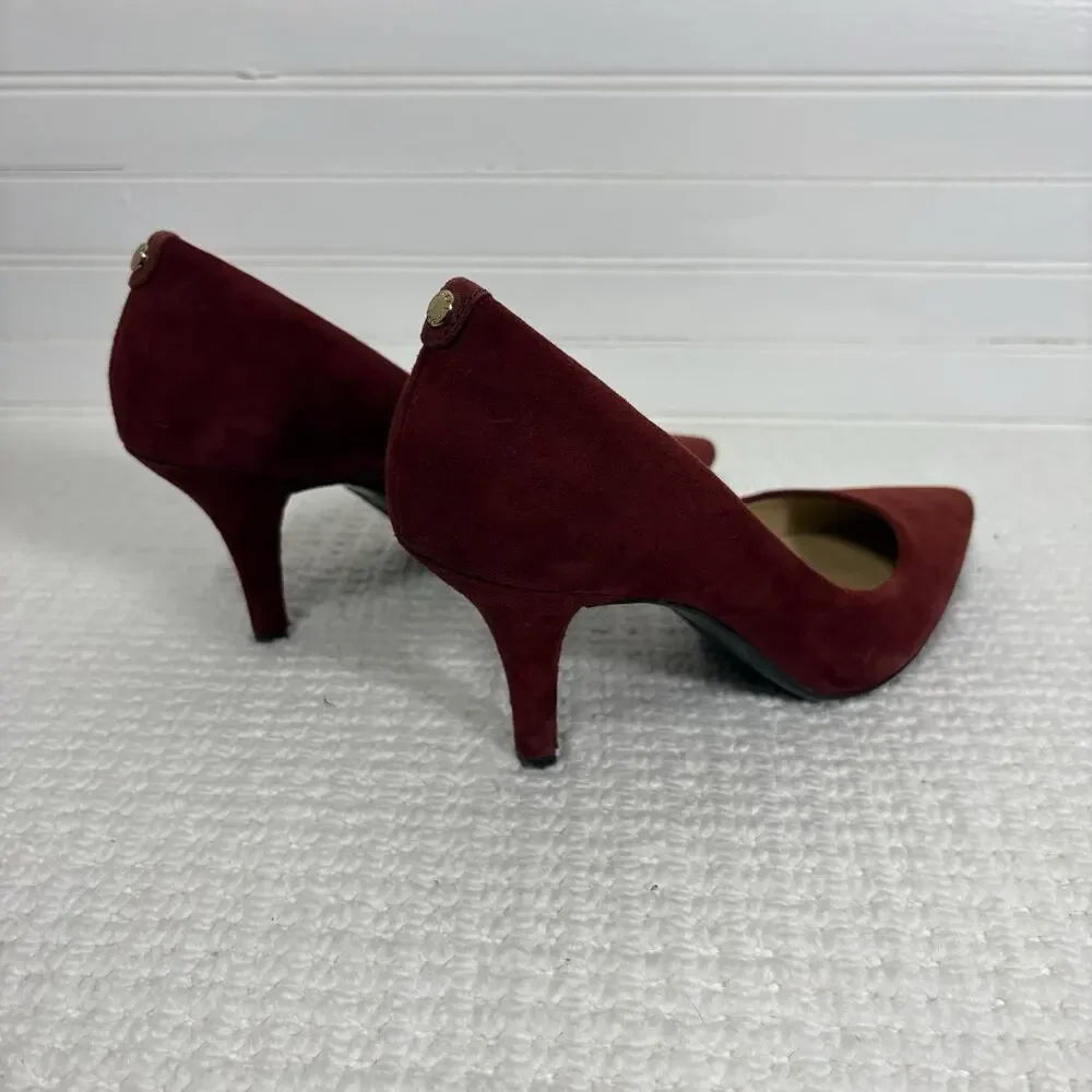 Michael Kors Dorothy Flex Suede Pumps Maroon Burgundy Pointed Toe Heels Size 8